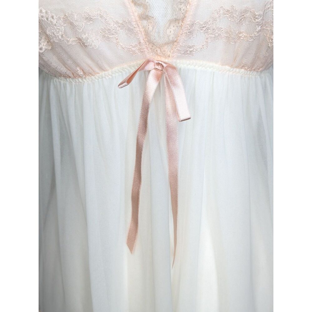 Y2K Victoria's Secret Babydoll Nightie Lingerie Sz L Sheer White Peach Coquette - Picture 4 of 10